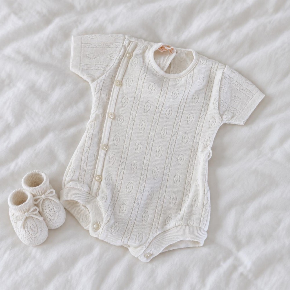 White Knit Baby Romper  Vintage white knit baby romper size 3 to 6 months